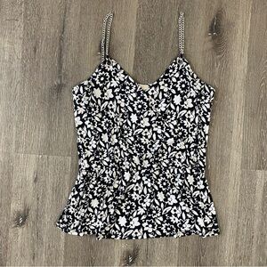 MICHAEL KORS Chain Link Straps Floral Sweatheart Peplum Wrap Blouse Womens Large